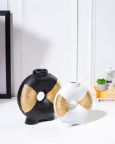Alamkari India Polyresin Elegant Gold Accent Bow Vase Set